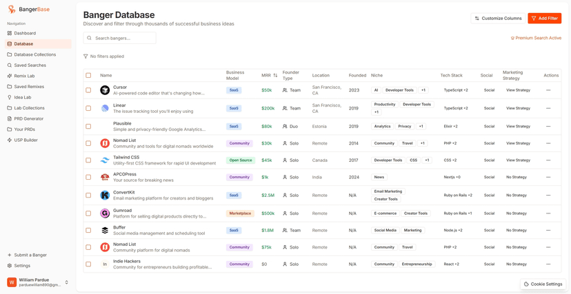Banger Database interface preview