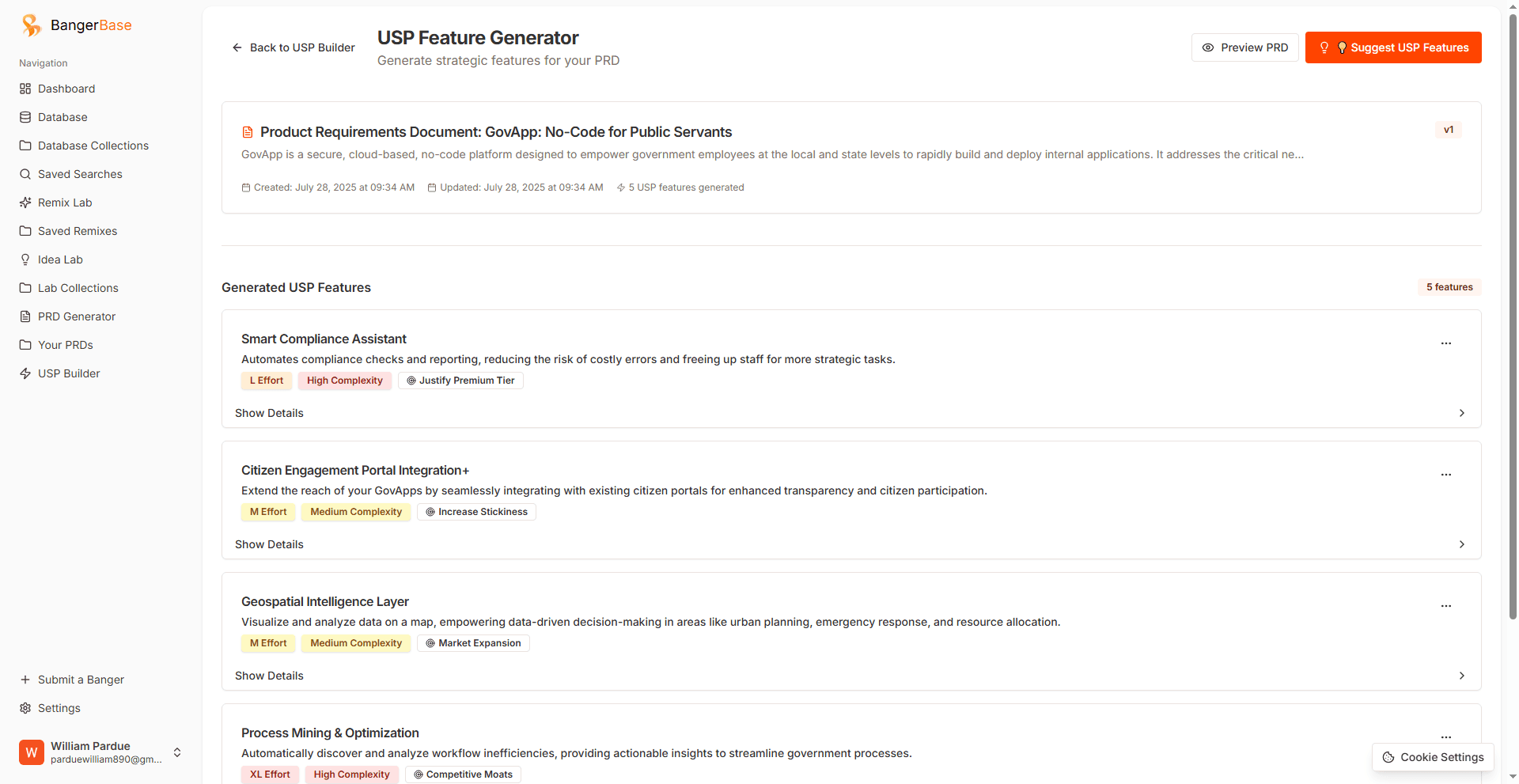 USP Builder interface showing proposition creation